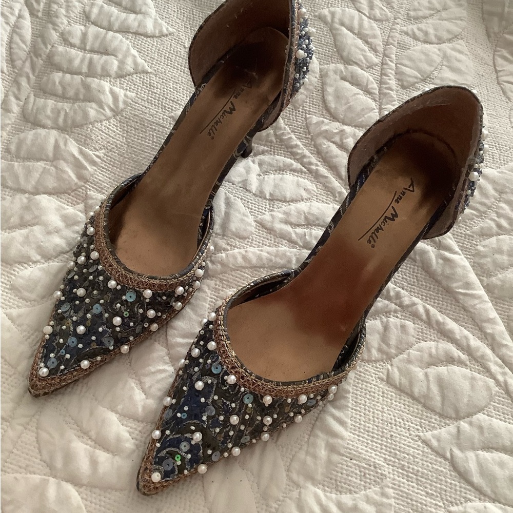 Anne Michelle Beaded Black and Silver Heels